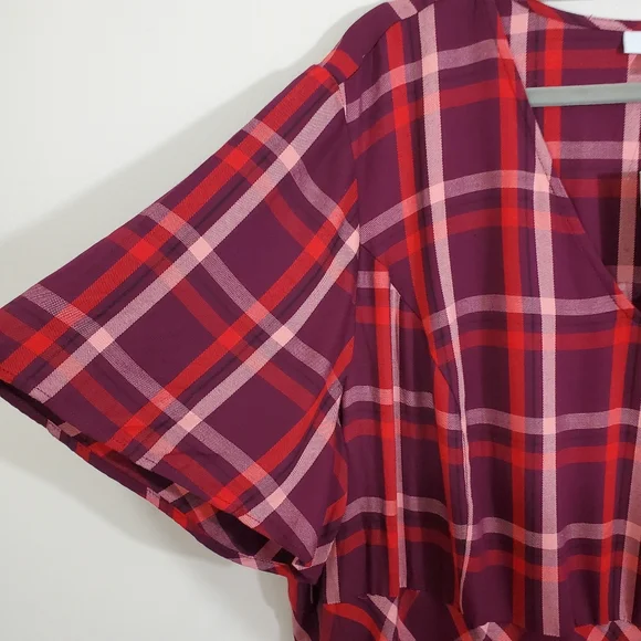 NWT J. Jill Dress Plaid Red Purple Short Sleeve Boho Midi Cabincore Preppy 3X - Picture 4 of 10